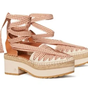 TORY BURCHLeather Plaid Print Espadrilles New in box