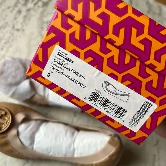 Tory Burch Classic Caroline NEW nude gold patent leather ballet flats