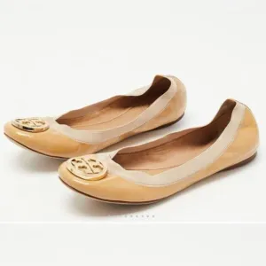 Tory Burch Classic Caroline NEW nude gold patent leather ballet flats