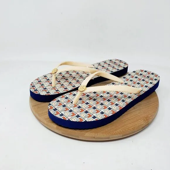 Tory Burch Sandals Womens 7 Thin Flip Flop Thong Strappy Flat Shoes