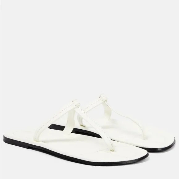TOTEME Flat T-strap Leather Sandals (White) - Size 37