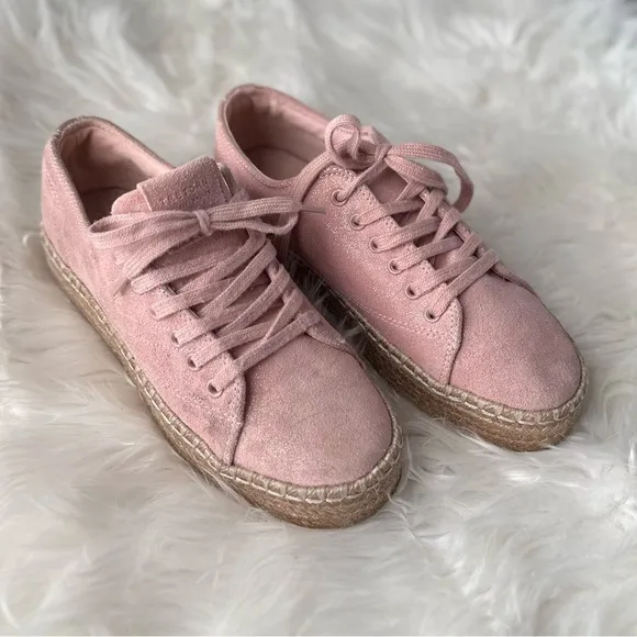 TRETORN 7 / 38 Blush Pink Eve2 Gold Shimmer Platform Espadrille Lace Up Sneakers