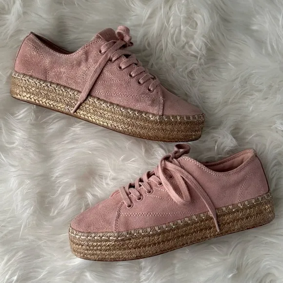 TRETORN 7 / 38 Blush Pink Eve2 Gold Shimmer Platform Espadrille Lace Up Sneakers