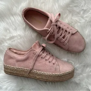 TRETORN 7 / 38 Blush Pink Eve2 Gold Shimmer Platform Espadrille Lace Up Sneakers