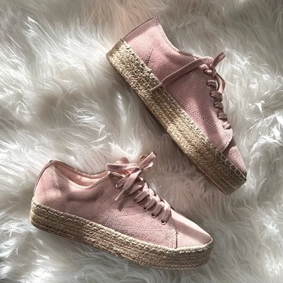 TRETORN 7 / 38 Blush Pink Eve2 Gold Shimmer Platform Espadrille Lace Up Sneakers