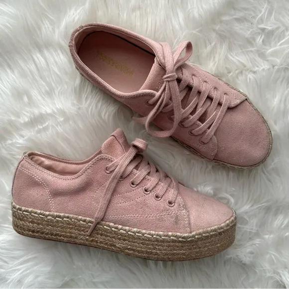 TRETORN 7 / 38 Blush Pink Eve2 Gold Shimmer Platform Espadrille Lace Up Sneakers