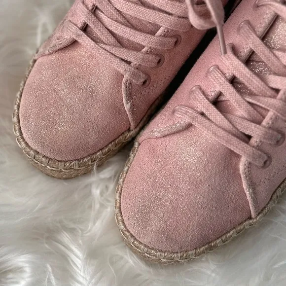 TRETORN 7 / 38 Blush Pink Eve2 Gold Shimmer Platform Espadrille Lace Up Sneakers