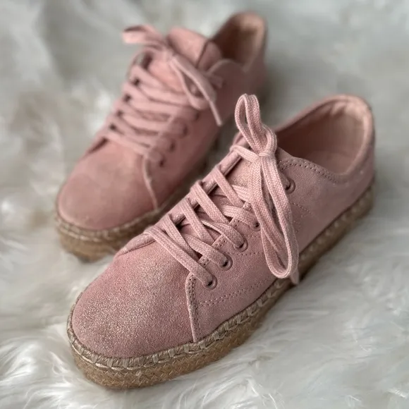 TRETORN 7 / 38 Blush Pink Eve2 Gold Shimmer Platform Espadrille Lace Up Sneakers