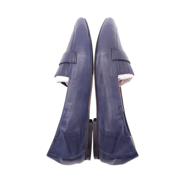Trotters Emotion Fashion Loafers Flats Sz 8N Navy Blue Leather Pointed Toe