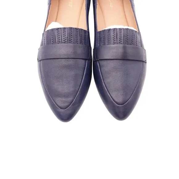 Trotters Emotion Fashion Loafers Flats Sz 8N Navy Blue Leather Pointed Toe