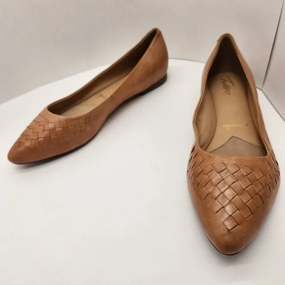 Trotters flats women's 12 tan woven leather Estee pointed toe ballerina new $140