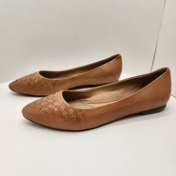 Trotters flats women's 12 tan woven leather Estee pointed toe ballerina new $140