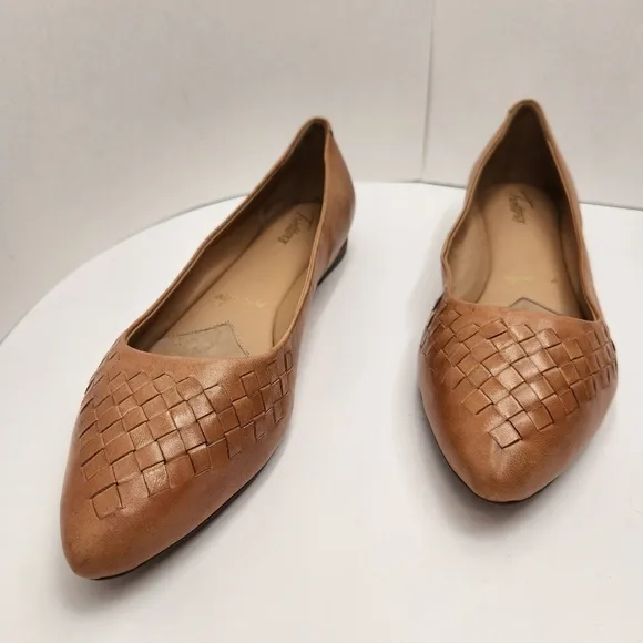 Trotters flats women's 12 tan woven leather Estee pointed toe ballerina new $140