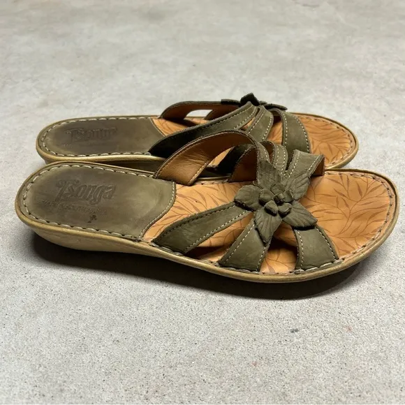 Tsonga Leather Floral Green Strappy Slide Wedge Sandals Women's EU 40 US 9.5