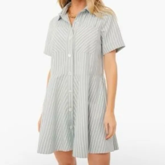 Tuckernuck Celadon Green Stripe Meryl Shirt Dress Size Medium