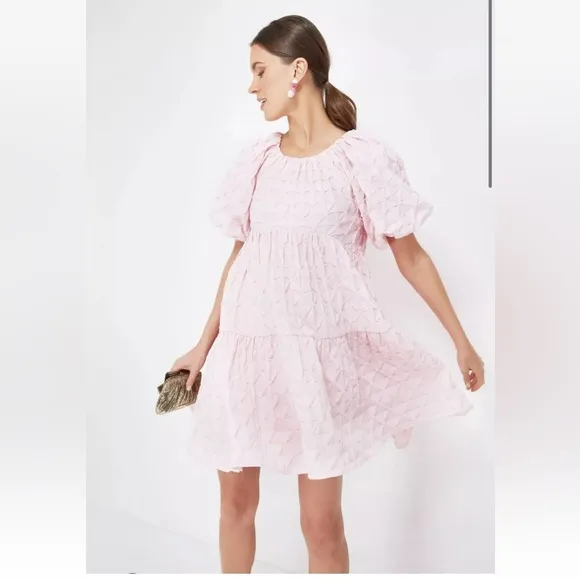 Tuckernuck Hyacinth House Isabella Mini Dress Large Pink Diamond Textured Preppy
