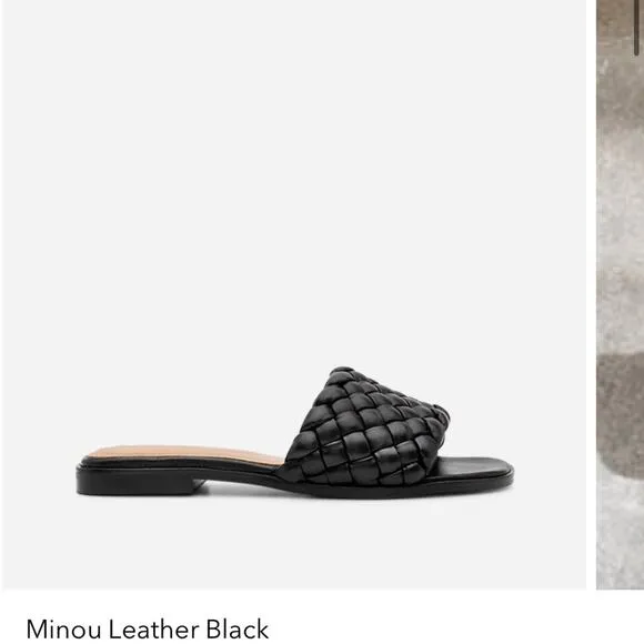 Tuckernuck NWOB flattered minou leather black woven sandals flats beach summer