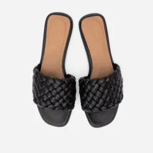 Tuckernuck NWOB flattered minou leather black woven sandals flats beach summer