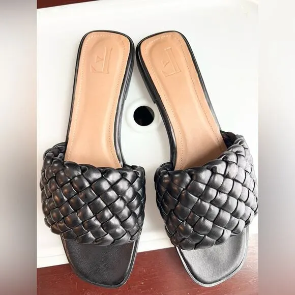 Tuckernuck NWOB flattered minou leather black woven sandals flats beach summer
