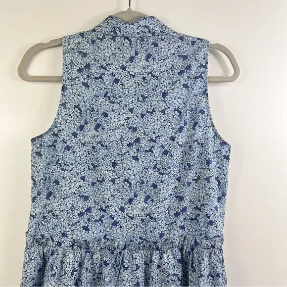 Tuckernuck Royal Shirt Dress in Blue Hydrangea Floral Small Mini Sleeveless