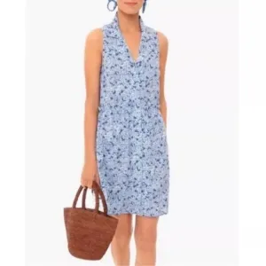 Tuckernuck Royal Shirt Dress in Blue Hydrangea Floral Small Mini Sleeveless