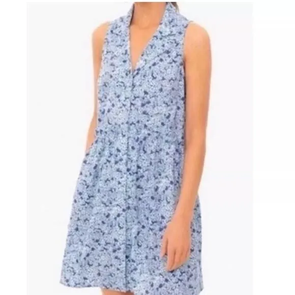 Tuckernuck Royal Shirt Dress in Blue Hydrangea Floral Small Mini Sleeveless