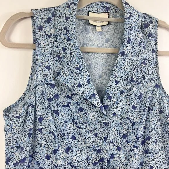Tuckernuck Royal Shirt Dress in Blue Hydrangea Floral Small Mini Sleeveless