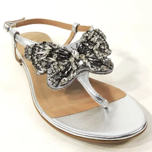 TWINSET 🇮🇹 WOMEN'S SILVER LEATHER COMFORT FLAT SUMMER SANDALS