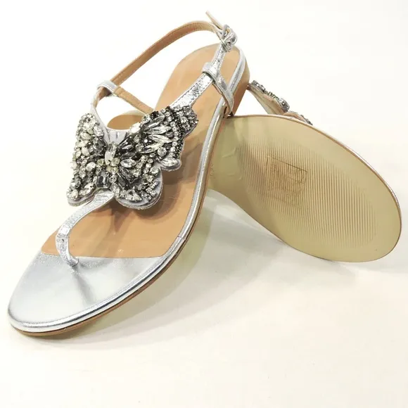 TWINSET 🇮🇹 WOMEN'S SILVER LEATHER COMFORT FLAT SUMMER SANDALS