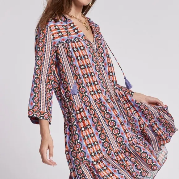 Tyler Boe Boho Chic Oversized Casual Summer Holly Liberty Art Dress Midi, Size M