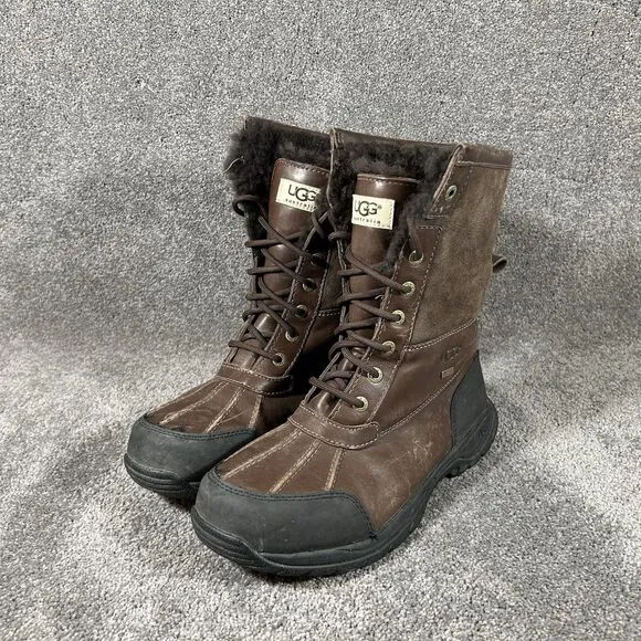 UGG Australia Butte Brown Leather Waterproof Sheepskin Winter Boots Men’s Sz 8