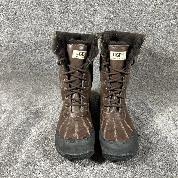 UGG Australia Butte Brown Leather Waterproof Sheepskin Winter Boots Men’s Sz 8
