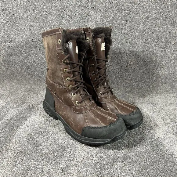 UGG Australia Butte Brown Leather Waterproof Sheepskin Winter Boots Men’s Sz 8