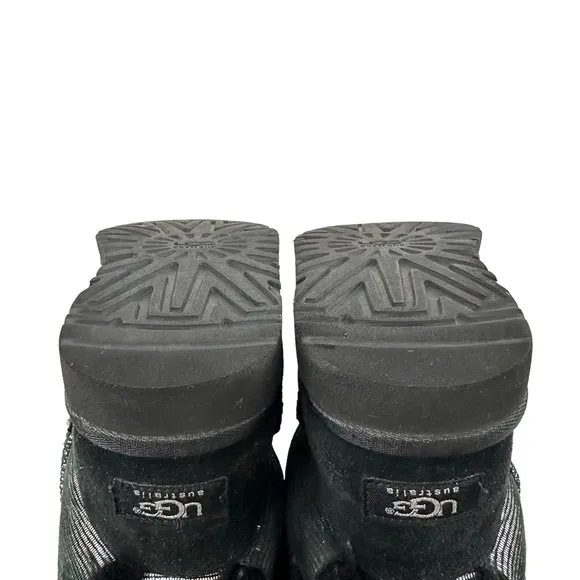 Ugg Bailey Bow Black Suede Silver Metallic Youth Snow Winter Boots Size 5