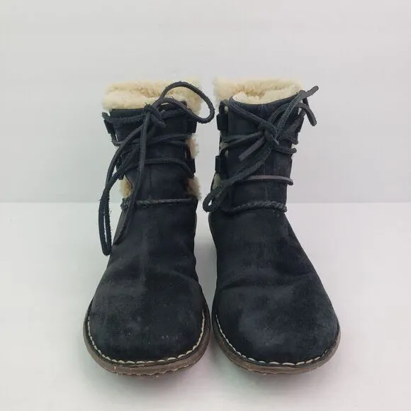 UGG Caspia Womens Size 6 Black Suede Shearling Lace Up Winter Snow Ankle Boots