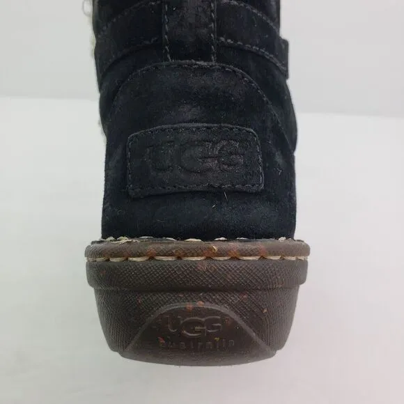 UGG Caspia Womens Size 6 Black Suede Shearling Lace Up Winter Snow Ankle Boots