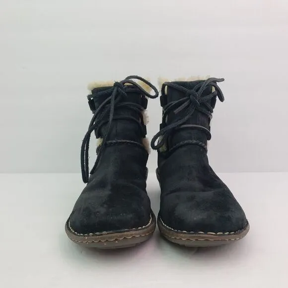 UGG Caspia Womens Size 6 Black Suede Shearling Lace Up Winter Snow Ankle Boots