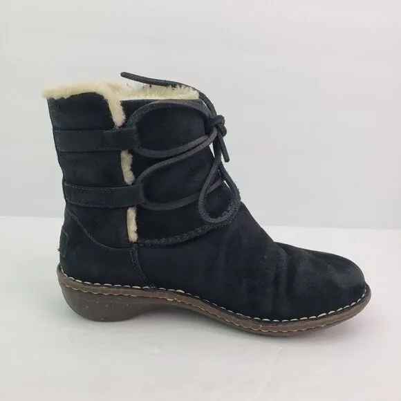 UGG Caspia Womens Size 6 Black Suede Shearling Lace Up Winter Snow Ankle Boots