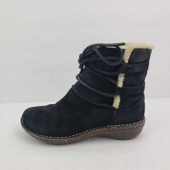UGG Caspia Womens Size 6 Black Suede Shearling Lace Up Winter Snow Ankle Boots
