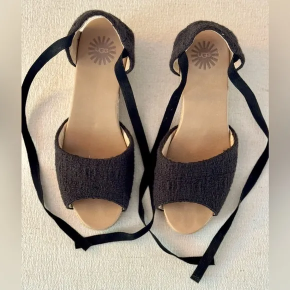 UGG Lace-up Open Toe Gray Espadrilles 2 Inch Heels, Size 9.5