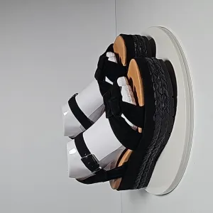 UGG Neusch Sandals Platforms Shoe Adjustable Strap Suede Leather Rafia Black 8.5