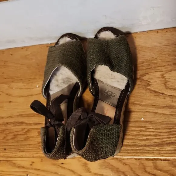 Ugg size 8 shoes sandals espadrilles tie ankle sherpa platform preowned