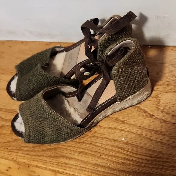 Ugg size 8 shoes sandals espadrilles tie ankle sherpa platform preowned