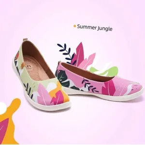 UIN Women's Painted Ballet Flats Pointed Toe Casual Comfort Shoes(Summer Jungle）