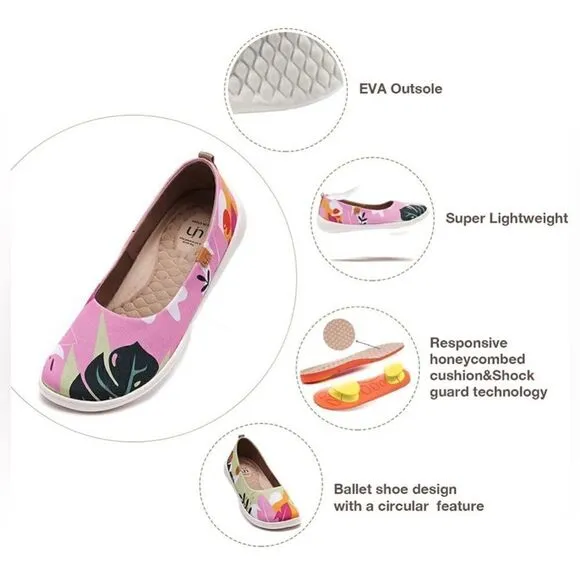 UIN Women's Painted Ballet Flats Pointed Toe Casual Comfort Shoes(Summer Jungle）