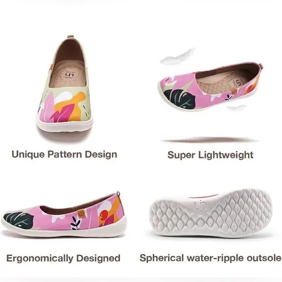 UIN Women's Painted Ballet Flats Pointed Toe Casual Comfort Shoes(Summer Jungle）