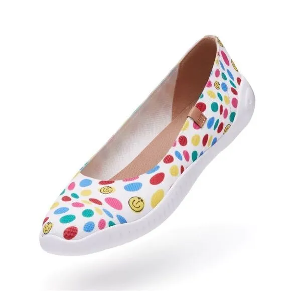 UIN Women's Ballet Flats Slip On Pointed Toe Casual Comfort Shoes (Dotted Joy 3)