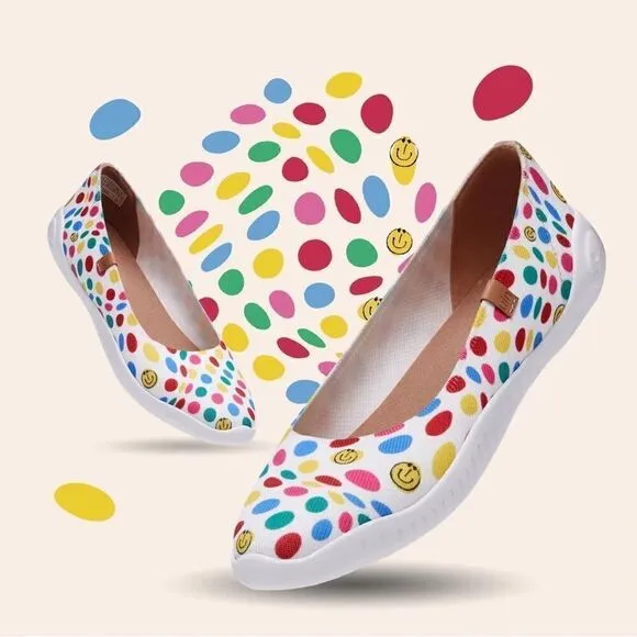 UIN Women's Ballet Flats Slip On Pointed Toe Casual Comfort Shoes (Dotted Joy 3)