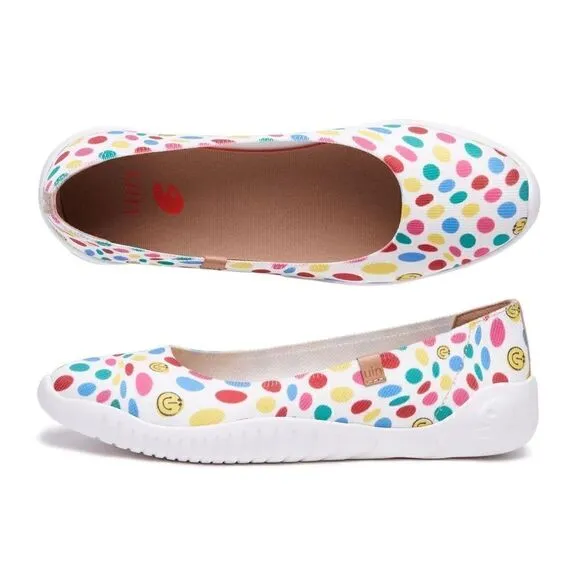 UIN Women's Ballet Flats Slip On Pointed Toe Casual Comfort Shoes (Dotted Joy 3)