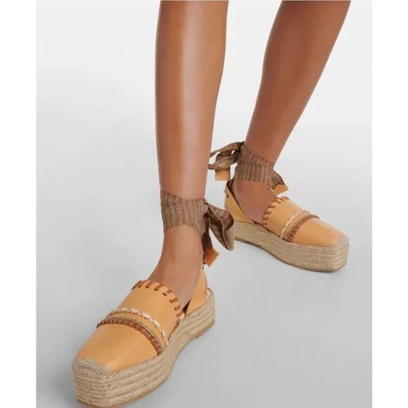 Ulla Johnson Leather platform espadrilles New Wheat NWB Size 40